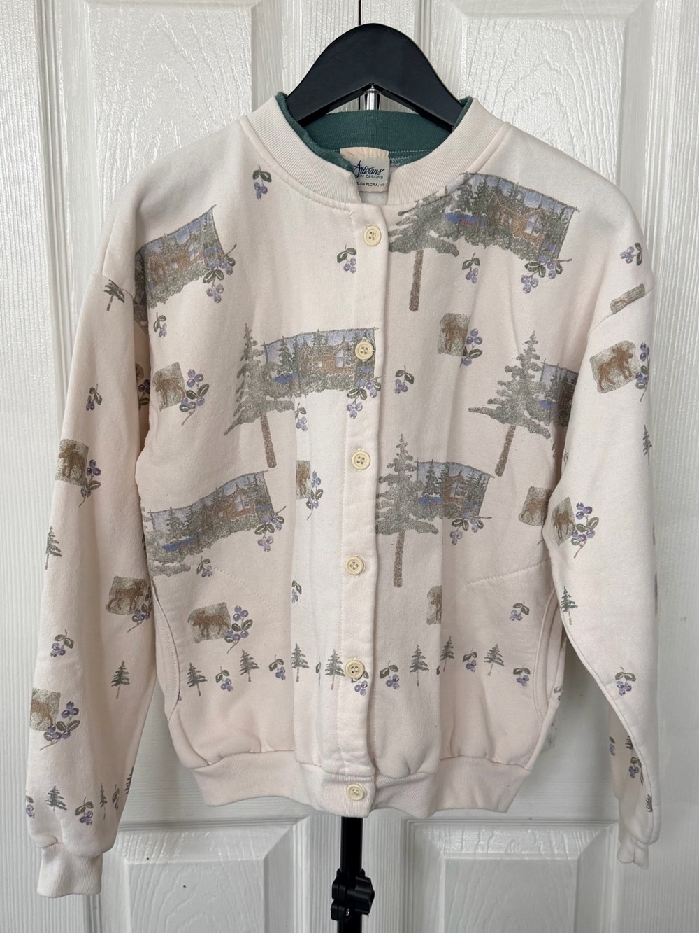 Vintage Artisans Sunshine Designs Cabin Woodland Cardigan Made USA